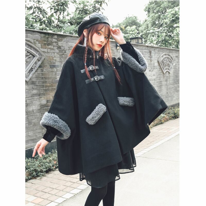 [Ancient monster house---Shanhai Jing Kunlun series] ★China style coat★ Outer coat Lasha loose thick warm black black cloak coat