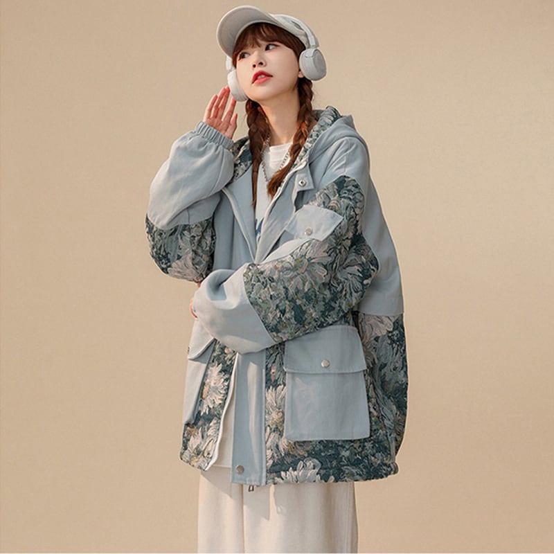 [Morimoto Series] ★Winter Coat★ Outerwear 2color Jacket Floral Pattern Unisex Men's Large Size Beige Blue