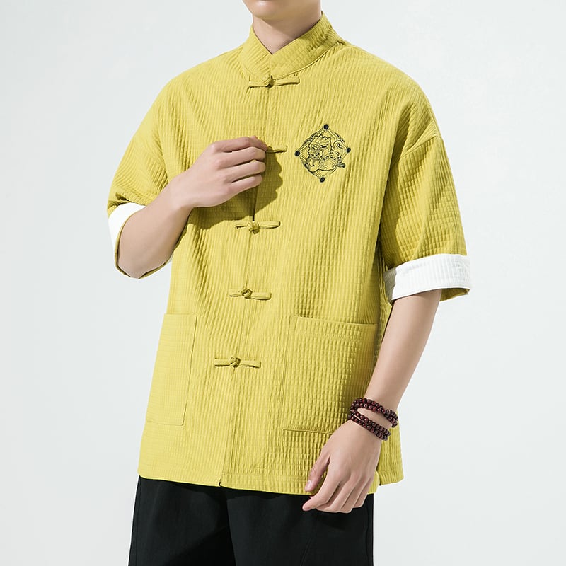 [Small Troubles Series]★China Style Shirt★ Tops 6color Unisex Men's Large Size Improved Tang Suit