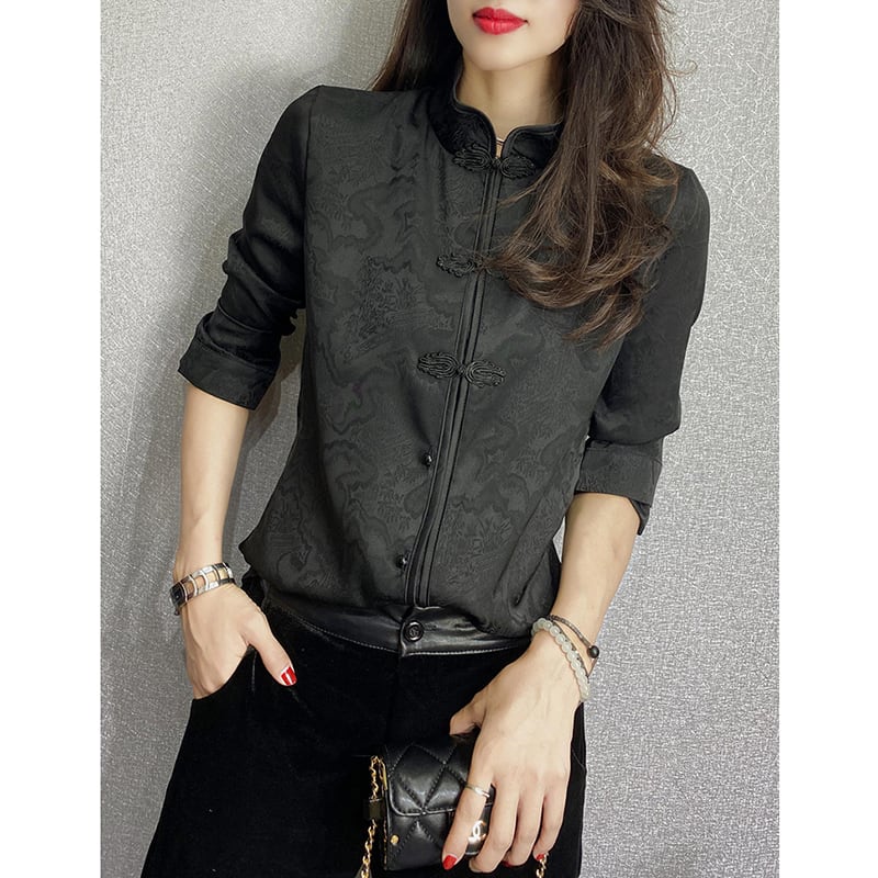 [XUAN Series]★China-style shirt★China-style tops, Chinese clothes, large size, black, black, easy to match