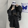 Load image into Gallery viewer, [Miyakoya Series] ★Tops★ 2 colors, plaid pattern, transparent, with hat, spring/summer, loose, black, white
