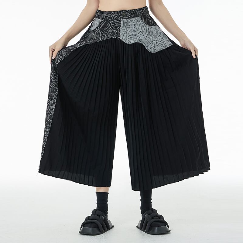 [YIDAO Series] ★Casual Pants★ 2color Print Switching Gaucho Pants Trousers Slimming Fashion