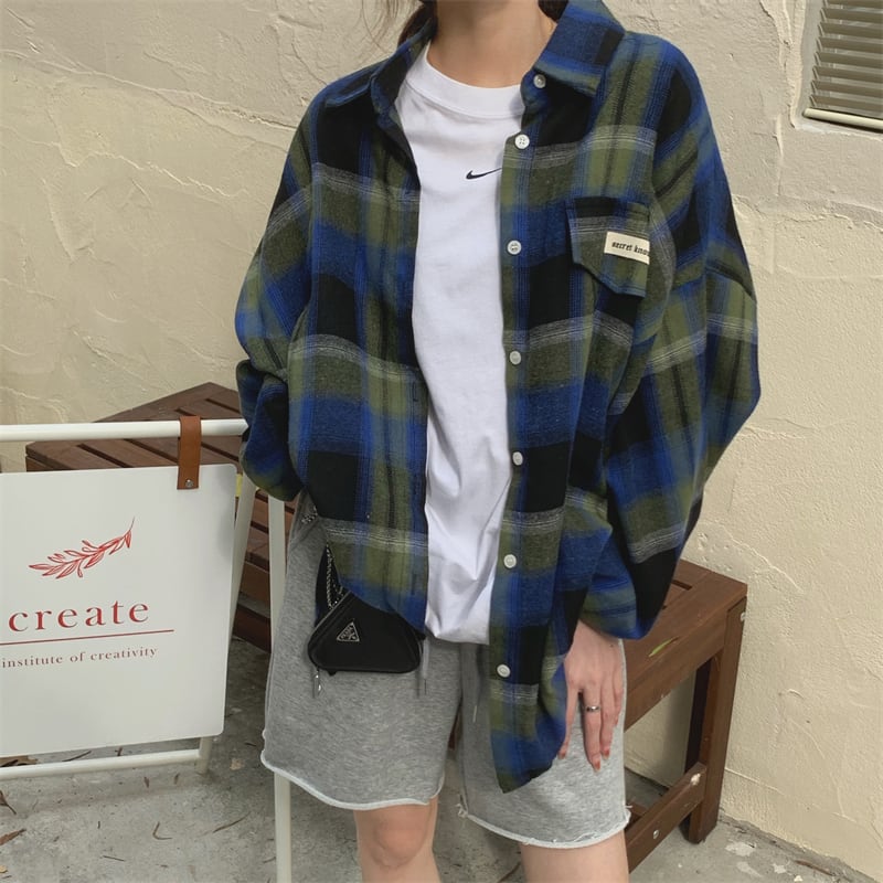 [XIAOXINJIA Series]★Shirt★ 2color Long Sleeve Shirt Tops Ladies Plaid Fashion Color Scheme