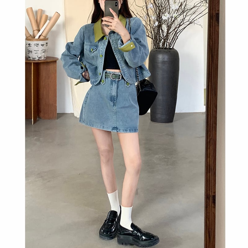 [KEKELI Series]★Setup Single Order★ Outerwear or Skirt with Belt Denim Cute Spring Clothes