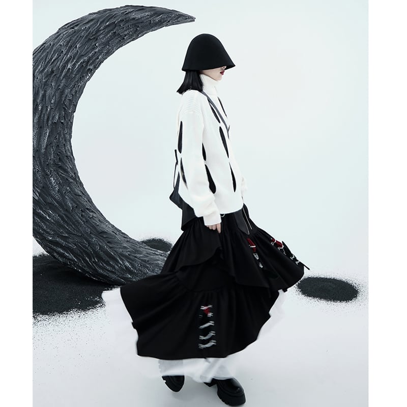 [Chicsky---Kurono Series]★Skirt★ Irregular bottoms Black Easy to match, slimming, original