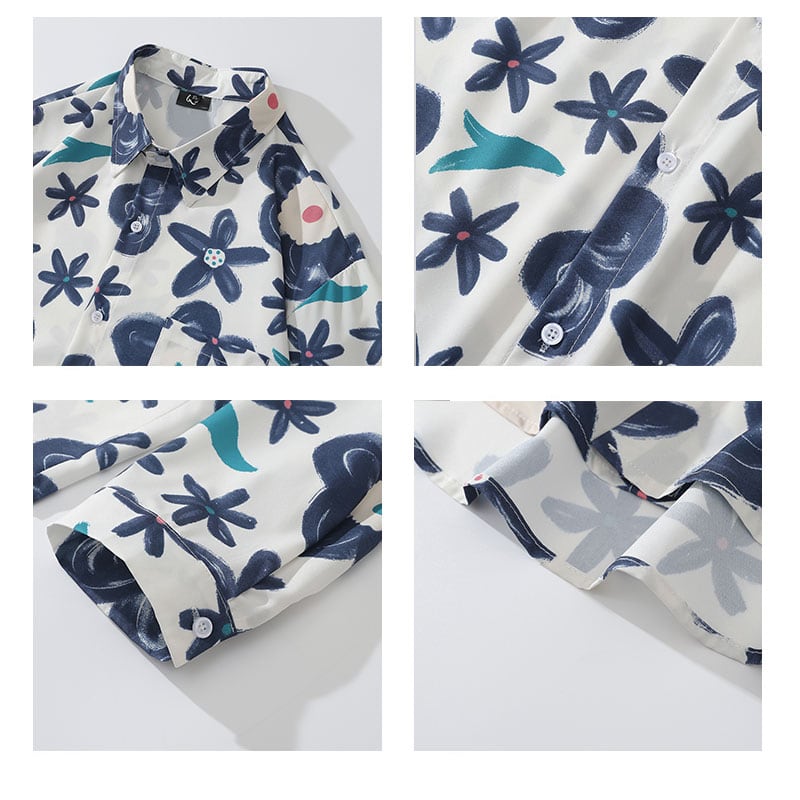 [MOISHE TIDE Series] ★Floral Pattern Shirt★ Tops Long Sleeve Shirt Spring/Summer ML XL 2XL Unisex Men's Blue Blue