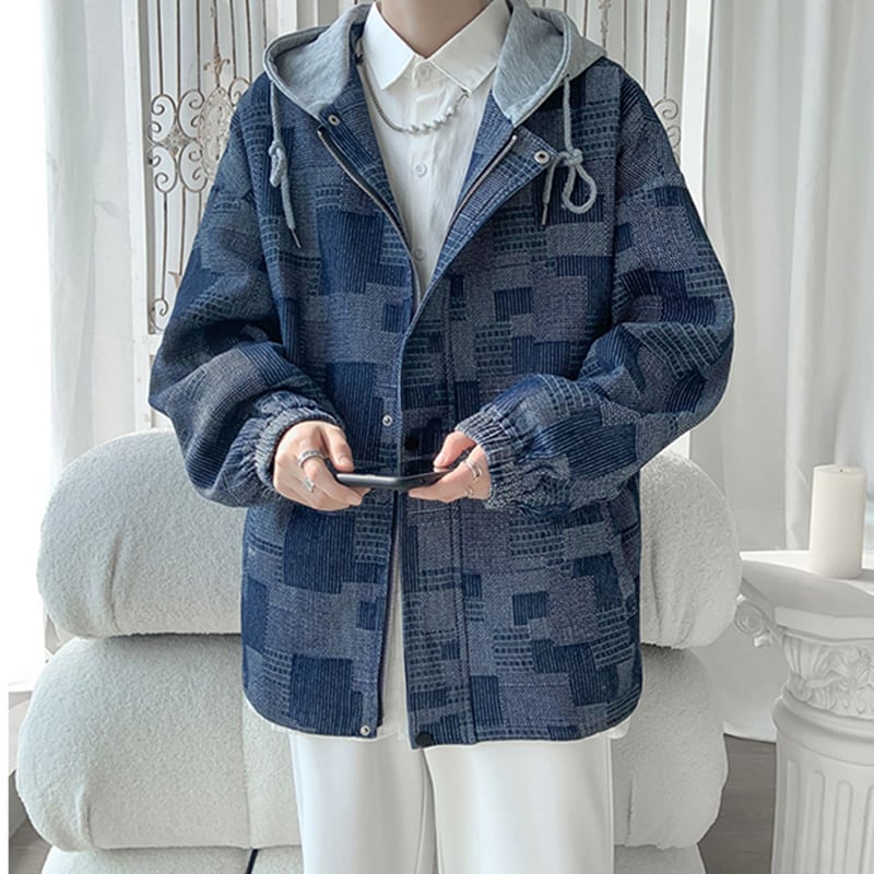 [HUICHUN Series] ★Jacket★ 2color outer plaid pattern unisex men's black blue large size