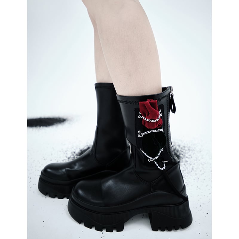 [chicsky---Kurono Series]★Shoes★Boots 35 36 37 38 39 Shoes Rose Chain Black Black Cute