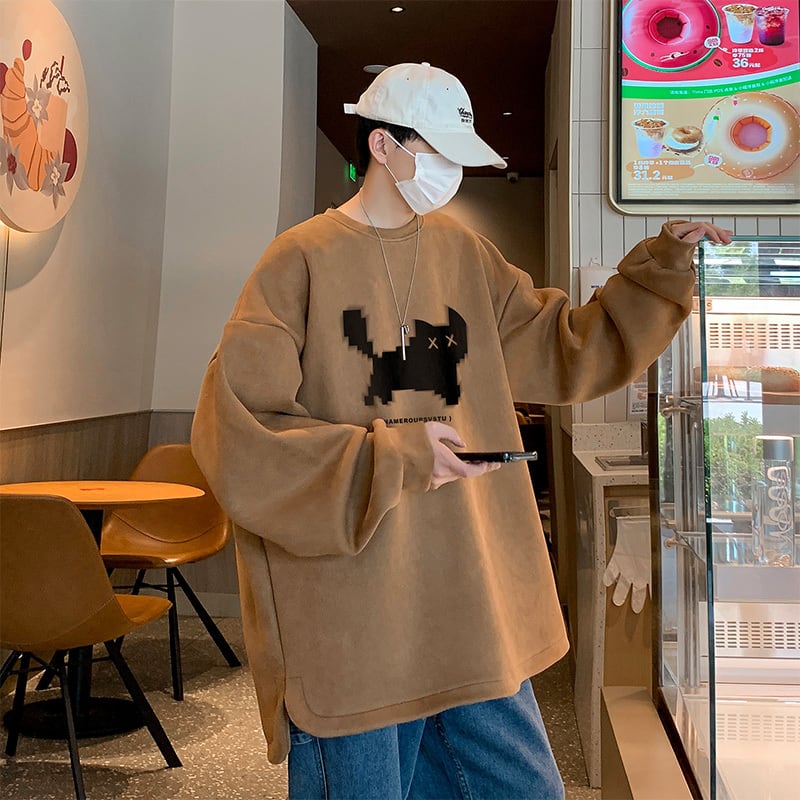 [YOULIN Series] ★Tops★ 4color Unisex Men's Cat Suede Cartoon