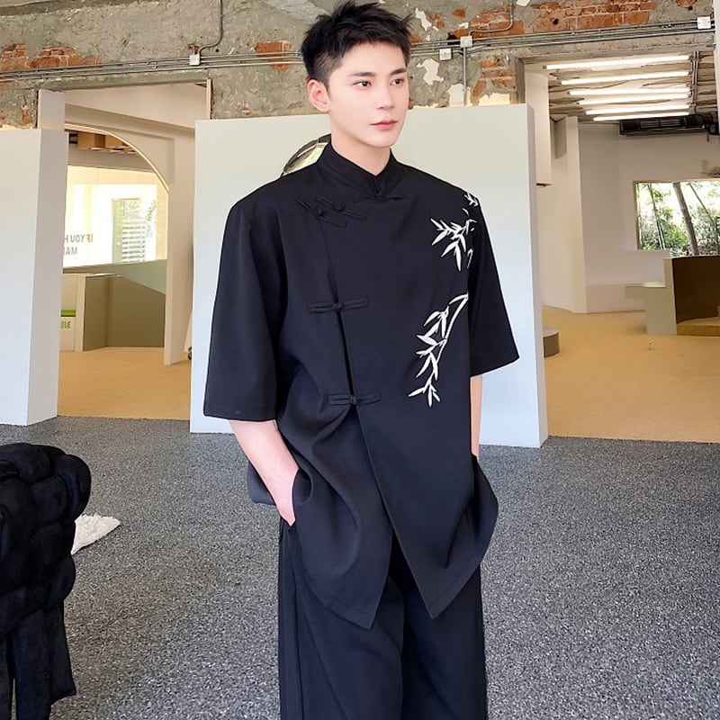 [Illustrated Series] ★China Style Shirt★ Bamboo Tops Fashion Unisex Men's Black Chinese Clothes