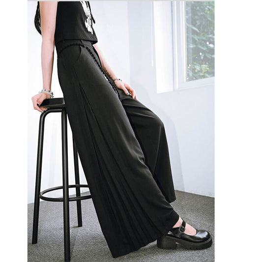 [Ancient monster---Long wind series]★China style pants★Bottoms Gaucho pants with belt Black Black