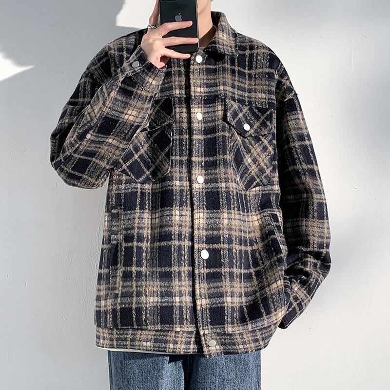 [Satoru Series]★Jacket★ 2color outer plaid pattern unisex men's large size black wine red