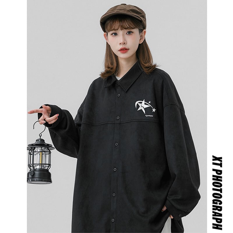 [Fujiiman Series]★Shirt★ 4color Tops Long Sleeve Shirt Unisex Men's Black Gray Pink Red