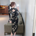 Load image into Gallery viewer, [Hundred Minute Eight Series] ★Floral pattern cheongsam★ Velvet, slimming, sexy, black, black SML, easy to match
