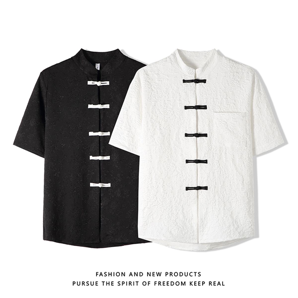 [TANGQI Series]★China style shirt★ 2color tops short sleeve shirt unisex men's black white black white