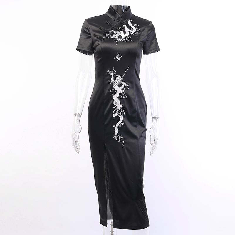 [DARK ANGEL Series]★China Dress★ One Piece Chinese Clothes Performance Clothes Embroidered Long Length SML Black Black