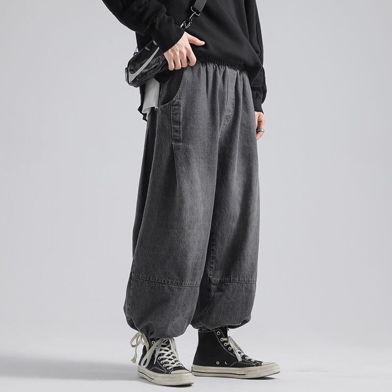 [Emperor series] ★Denim pants★ 2color loose bottoms men's large size black blue black blue