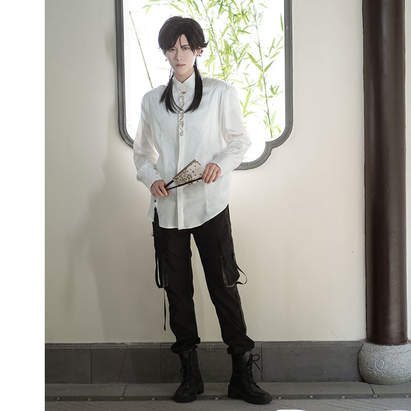 [Qingtang --- Yunzhong-kun Series] ★Chinese style shirt★ Long sleeve shirt embroidery Chinese clothes Easy to match Unisex Men's White White