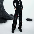 Load image into Gallery viewer, [chicsky---Kurono Series] ★Casual Pants★ Bottoms Black Black Chain Rose SML Slimming Wear
