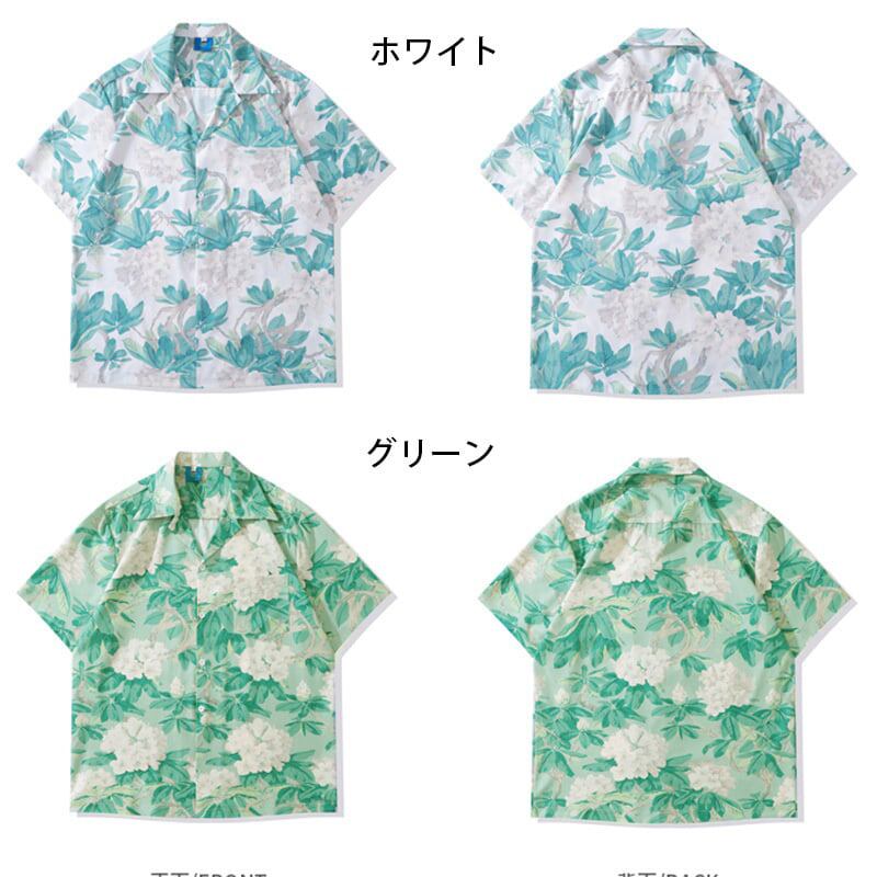 [JINKESEN Series]★Shirt★ 2color Aloha Shirt Okinawa Hawaii Tops Short Sleeve Shirt Unisex Men's Floral Pattern Shirt Green