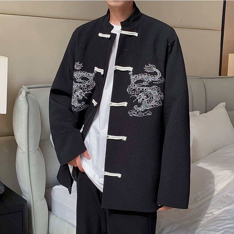 [PVPVPV Series] ★China Style Outer★ Jacket Unisex Men's China Button Dragon Black White