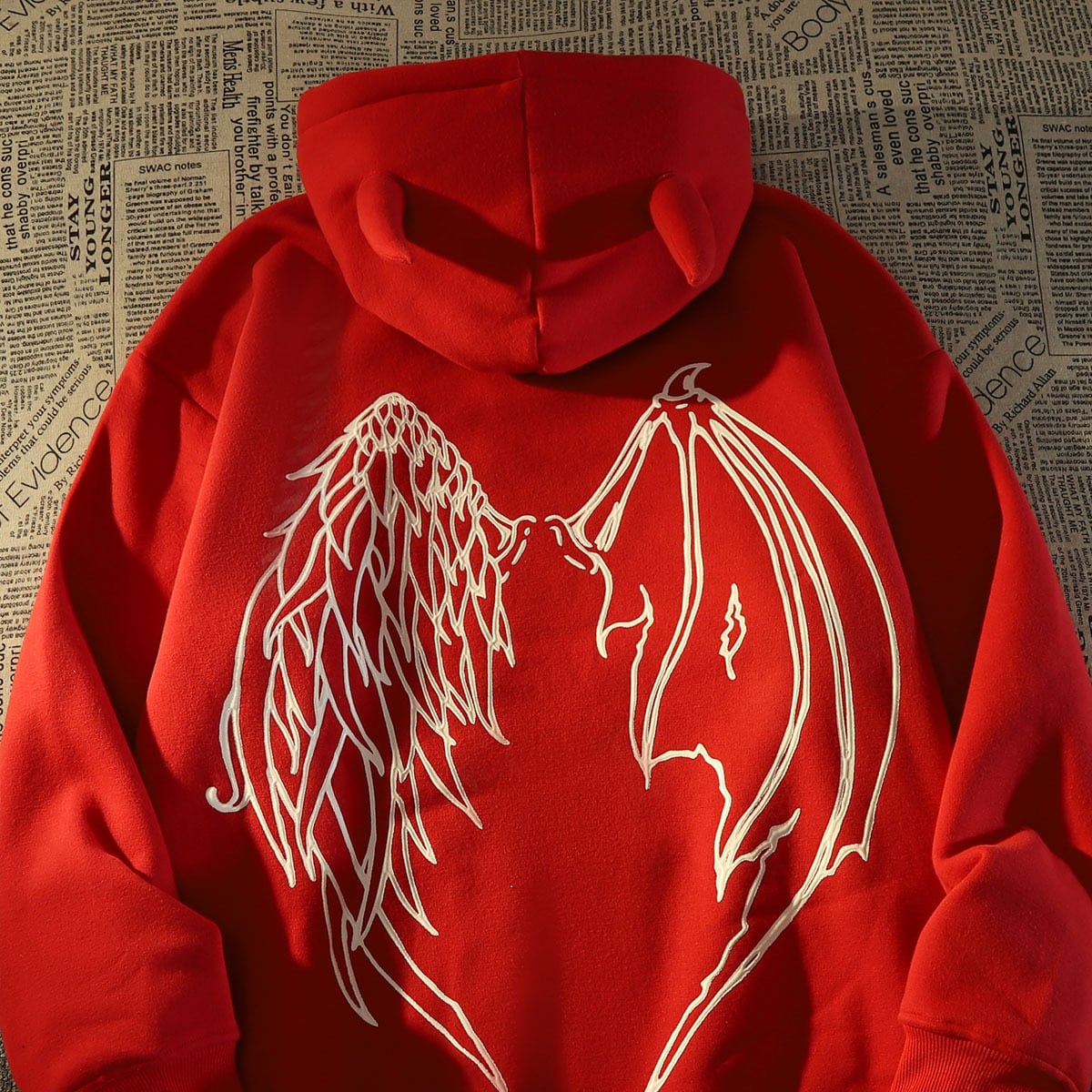 [Baraba series] ★Fleece-lined hoodie★ 2color tops unisex men's casual wings red black