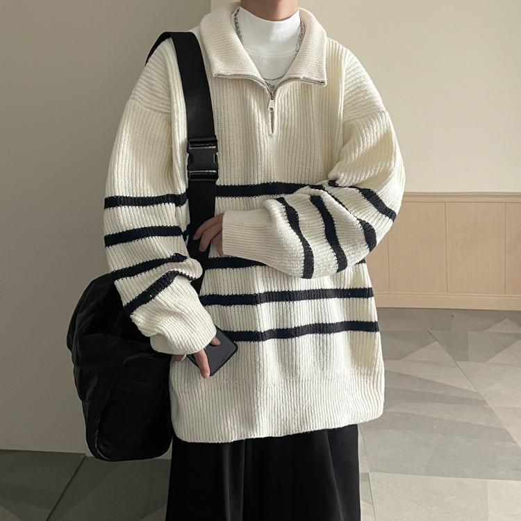 [PPG Series]★Sweater★ 3color Tops Unisex Men's Vertical Striped Striped Pattern Casual Navy Black White