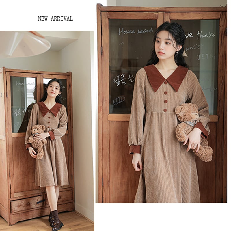 [CHIC Series]★Dress★ Faux Layered Corduroy Retro Ladies S M L XL