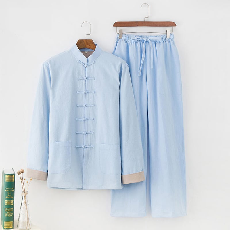 [Hanbin Series]★China style setup★6 color selection 2 piece set top and bottom set tops+trousers large size double cotton linen