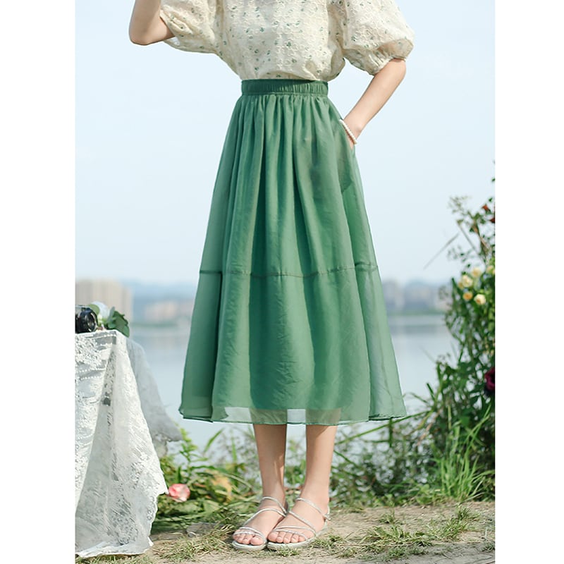 [Shirashu Series] ★Skirt★ Bottoms Summer Clothes Simple Ladies Fashion Green Green Easy to match