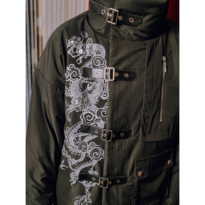 [Ancient monster house---Sankairyoryu series] ★China style coat★ Cotton coat Dragon Dragon crest winter coat Black Black