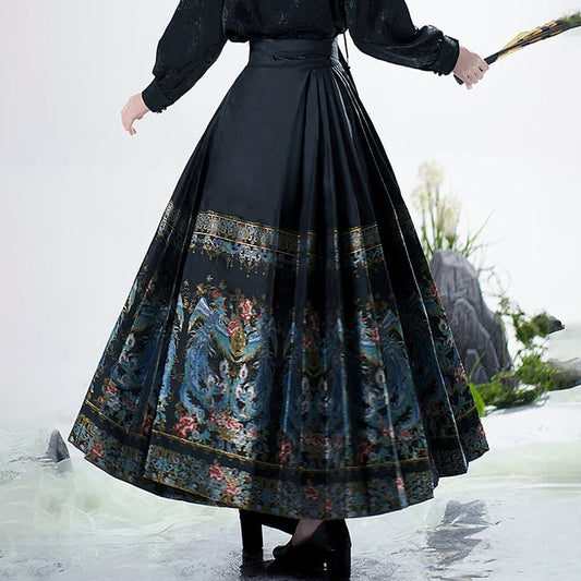 [Lou series]★China style skirt★Maki skirt bottoms Hanfu skirt black black long length