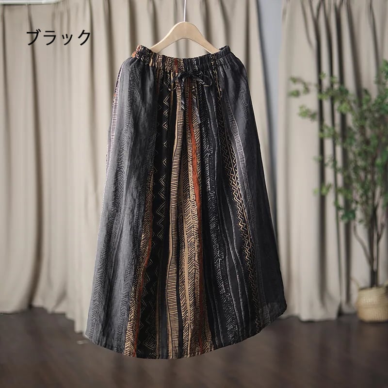 [MIANMA Series]★China style skirt★ 2color bottoms Vertical stripes Ethnic style Easy to match Elastic waist