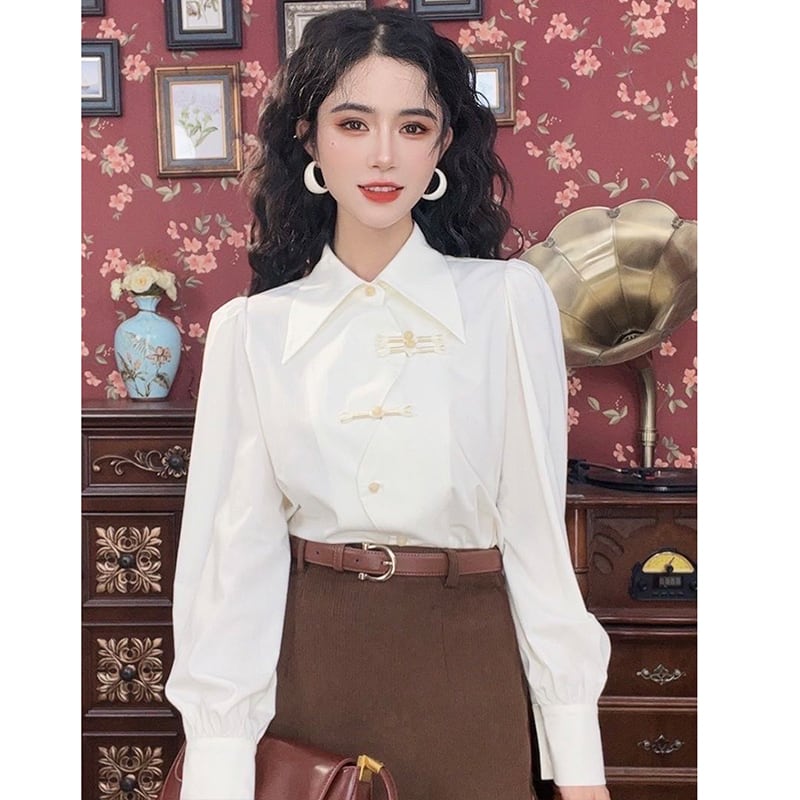 [Misslin Fashion Series]★Setup Single item order★ Chinese style shirt or skirt White Coffee color Date Commuting