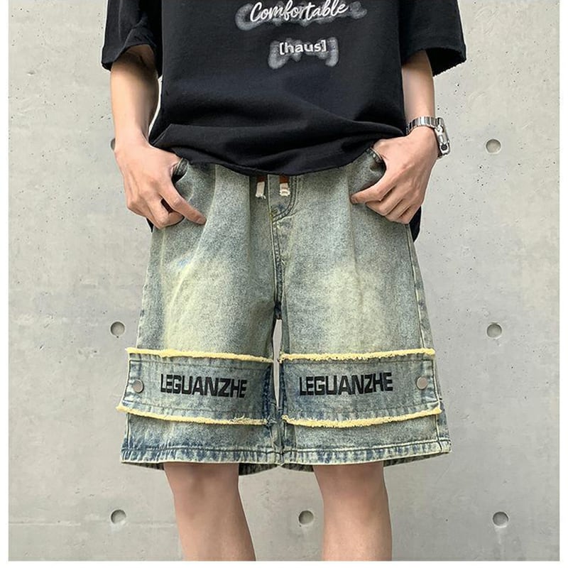 [BIGEMAN Series] ★Shorts★ Denim pants Fashion Casual Stylish Unisex Men's Alphabet Blue