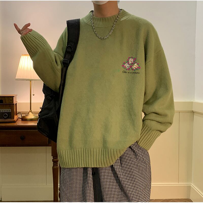 [High Series]★Sweater★ 5color Knit Tops Unisex Men's Floral Pattern Beige Black Blue Green Brown