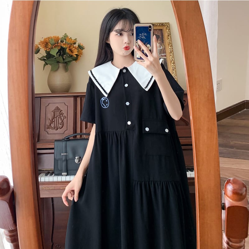 [Dong Xiaojie Series] ★One Piece★ Large Size Summer Short Sleeve Dress Ladies Fashion Black Black Black