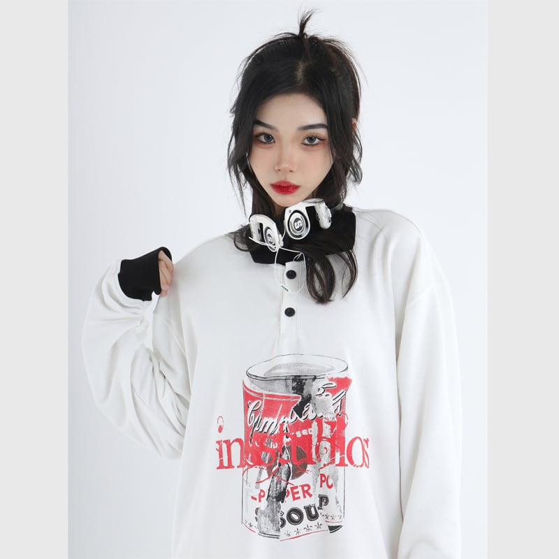 【Istudios シリーズ】★トップス★ 2color POLOネック ブラック ホワイト 黒 白 長袖トップス 春服 S M L XL