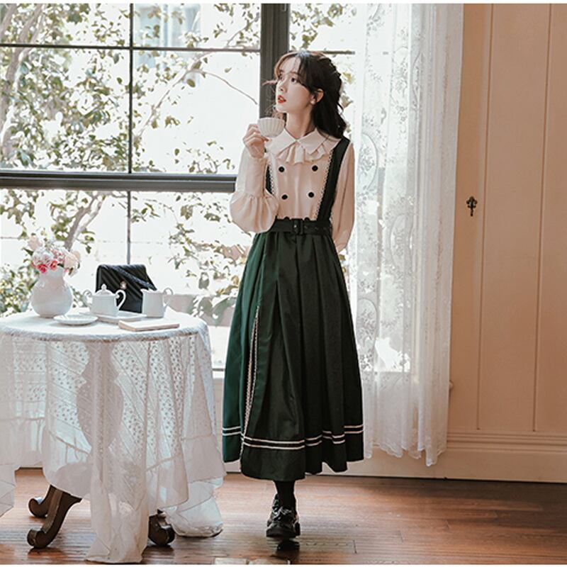 [QLD Series]★Dress★ Fake layered dress Improves temperament Green Green SML XL Cute