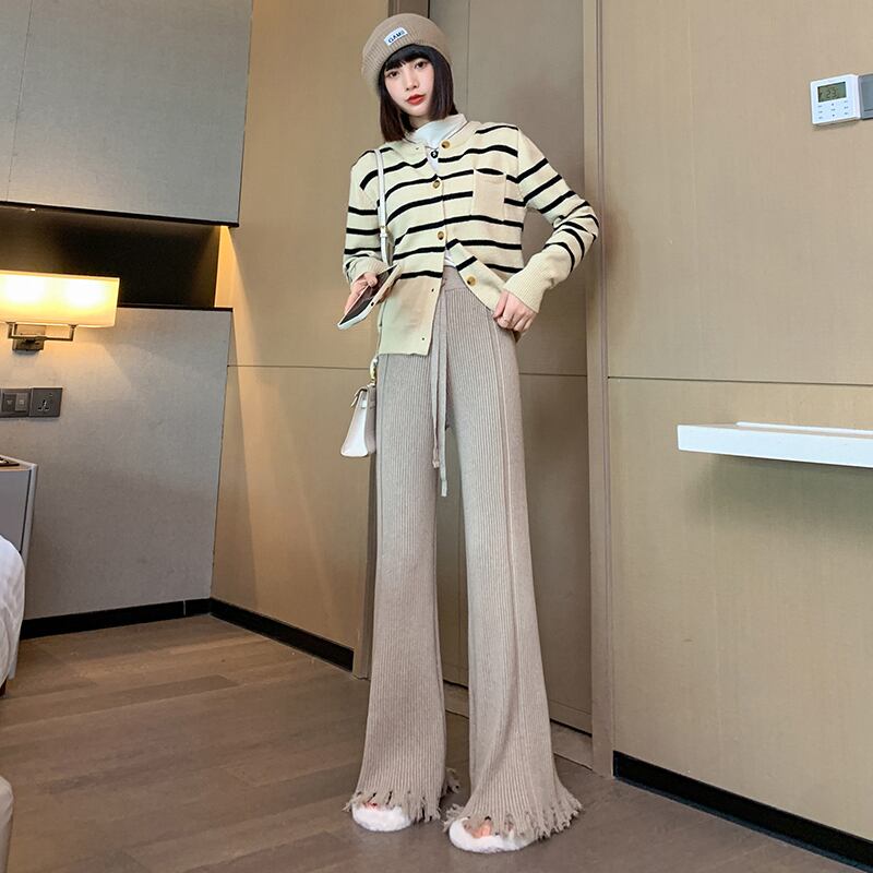 [Furin Series] ★Casual Pants★ 3color Knit Bottoms Casual Pants S M L XL Fringe