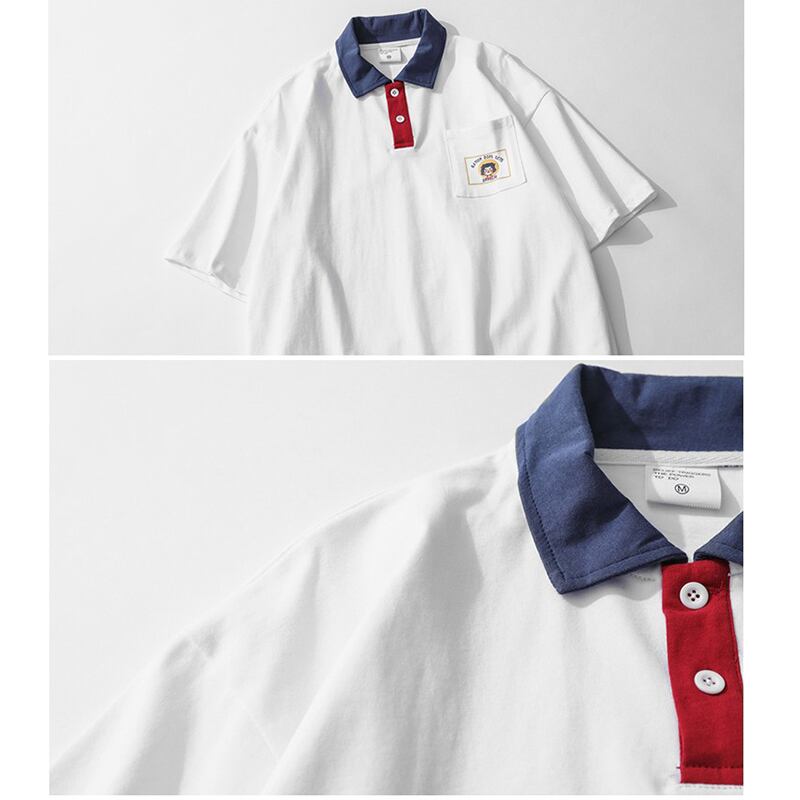 [TRAVEL ISSUANCE series]★POLO shirt★ 2color tops Color scheme Unisex Men's White Navy