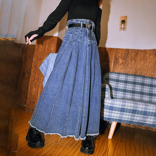 [Kokaisha --- Dream Girl Series] ★Denim skirt★ Bottoms Long skirt Easy to match Blue Blue