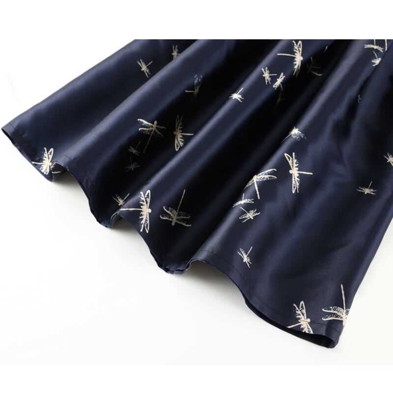 [MOERBEN Series]★Skirt★ Bottoms High Waist Dragonfly Print Large Size Navy Blue