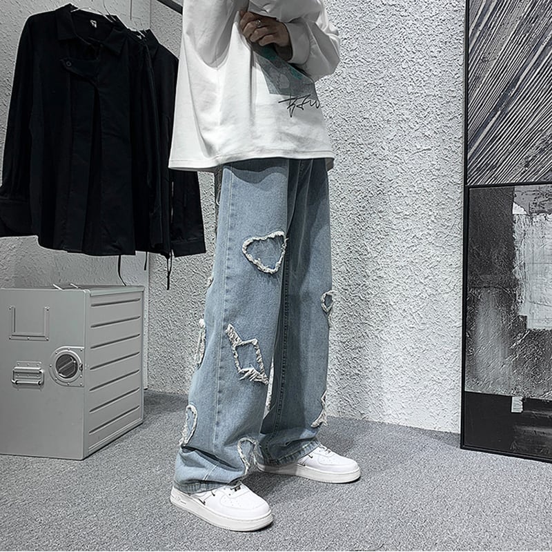 [Minatojima Impression Series]★Denim pants★ Unisex fashion ins style blue blue large size commuting date