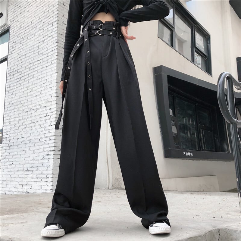 [Demon King Series]★Gaucho Pants★ Pants Bottoms Gaucho High Waist Long Length Plain Black Black Casual