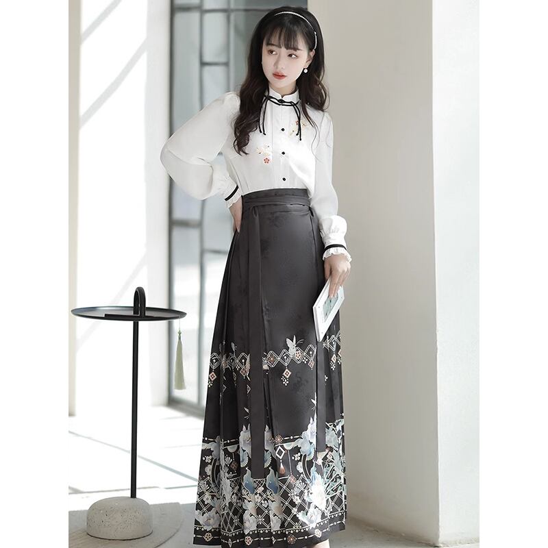 [Kaede bamboo---Kinjoyo series] ★China style setup★ 2-piece set, long-sleeved shirt + skirt, improves temperament, coming-of-age ceremony, everyday wear