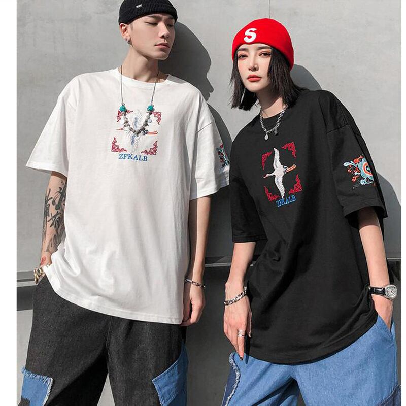 【YUWAシリーズ】★チャイナ風Tシャツ★ 2color 鶴 男女兼用 カップル服 トップス 合わせやすい