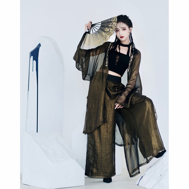 [Kyodo Series]★China style trousers★ Gaucho pants, dragon embroidery, unisex, couple clothes, men's wide pants, tulle, elastic waist