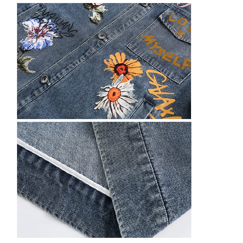 [Satoru Series]★Jacket★ Denim jacket outerwear unisex men's floral pattern butterfly alphabet fashion