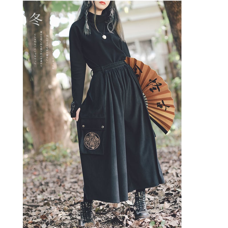 [Old Monster---Song of the Four Wise Men Series]★China style pants★Bottoms Gaucho pants ML XL corduroy fabric black